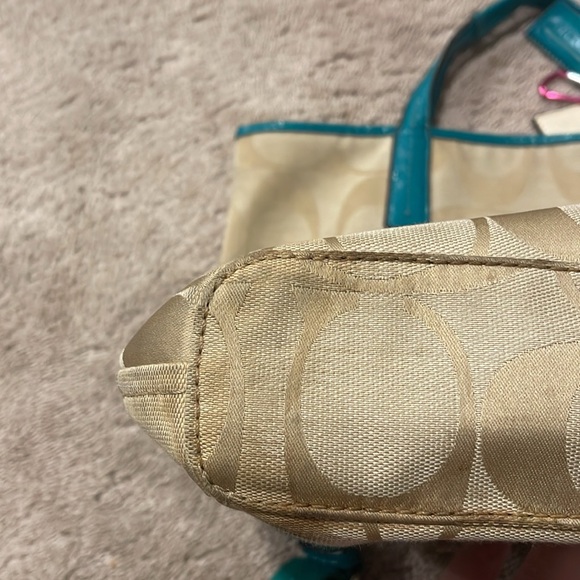 Coach Signature Tote Bag - Beige and Teal - Picture 16 of 16